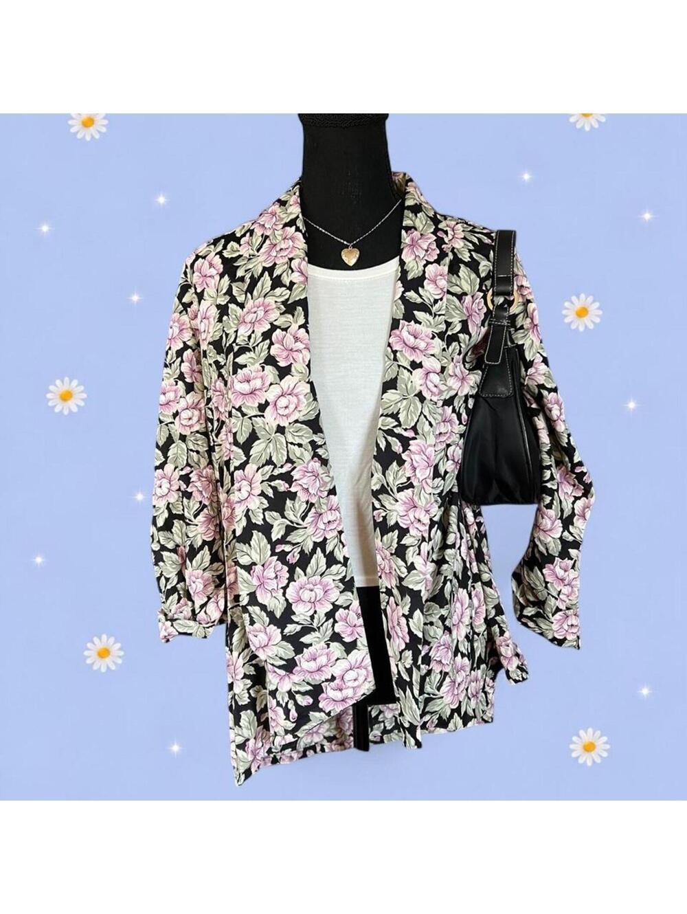 Vintage Y2K cottagecore coastal floral open front cardigan jacket petite 💗